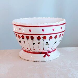 VTG Bath & Body Works Planter Bowl 7" Roses Chocolates Hearts Ceramic Valentines